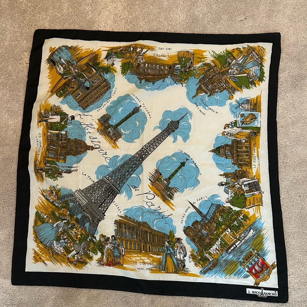 J. Mico Sancho scarf Paris Landmarks cream blue 29”